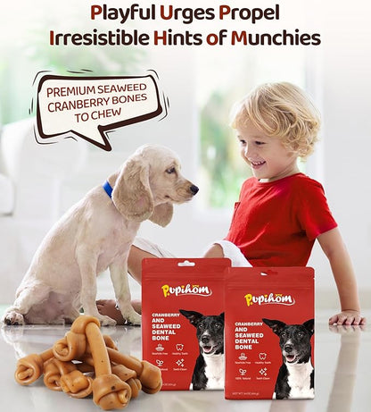 Large 6.5" Cranberry and Seaweed Chewy Bones Dog Treats,16OZ Rawhide Free Dog Treats 6 Packs Dog Chewy Treats for Aggressive Chewers Medium and Large Dogs