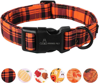 ARING PET Halloween Dog Collar-Cute Fall Dog Collar for Small Dogs, Cotton Halloween Orange Grid Dog Collars for Small Medium Large Female and Male Dogs