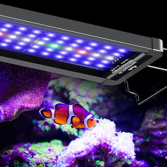 Pawfly 12W Saltwater Aquarium Light for 12" to 18" Fish Tanks Dimmable LED Reef Light for Coral Extendable Marine Fish Tank Light with Full Spectrum D/N Mode Timer Auto On/Off Adjustable Brightness