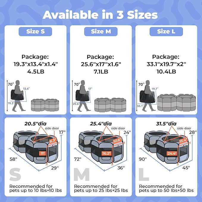 2-in-1 XLarge Pop Up Dog Playpen, 90"x45"x28"H Cat Puppy Pet Playpen, No Assembly Need, Indoor Outdoor Cats Enclosed, Cat Tent Crate Cage Kennel, Portable Playpen for Kitten and Small Animals(L)