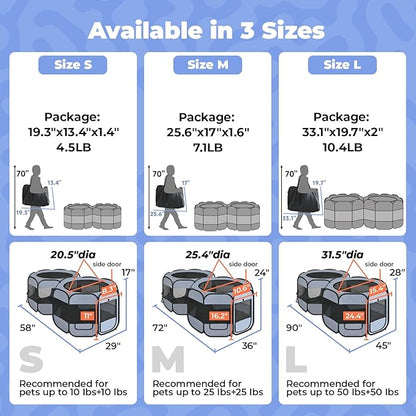 2-in-1 XLarge Pop Up Dog Playpen, 90"x45"x28"H Cat Puppy Pet Playpen, No Assembly Need, Indoor Outdoor Cats Enclosed, Cat Tent Crate Cage Kennel, Portable Playpen for Kitten and Small Animals(L)