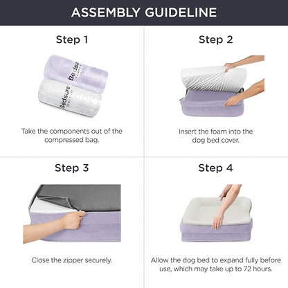 Bedsure Orthopedic Dog Beds Large Sized Dog - Washable Large Dog Cat Bed Waterproof, Comfort Dogs Couch Sofa with Washable Removable Cover, Pet Bed with Nonskid Bottom, Lavender, 35"