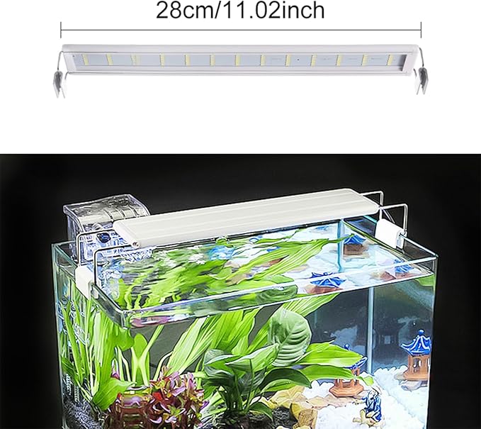 LED Aquarium Light, Full Spectrum Fish Tank Lighting, Ultra-Thin 1cm Design, 6-Row Blue & White LEDs, No Flicker, High Efficiency Cooling for 11.02-14.02in Fish Tanks (11.02inch)