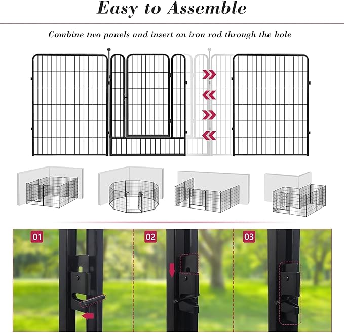 Dog Playpen Outdoor 40 inch 12 Panels Indoor Dog Pen for Large/Medium/Small Dogs Rustproof Metal Dog Fence Outdoor for Yard, Puppy Playpen with Door Portable Pet Fence for RV Camping Yard