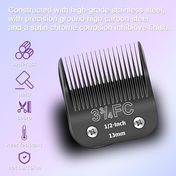 3-3/4FC Detachable Pet Dog Grooming Blades, Compatible with Ainds, Oster A5, Wahl KM-10 and Other Series Clippers, Size: 3-3/4FC Blade 1/2-Inch 13mm Cut Length. Black-3Pcs.