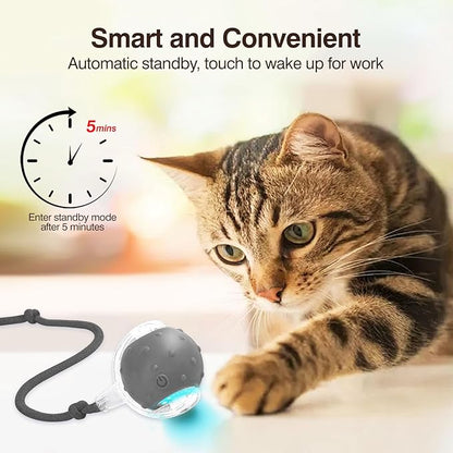 Electric Interactive Cat Toy Ball - Automatic Rolling Silicone Cat Toys for Indoor Cats, Durable Chew-Proof Motorized Kitty Ball with LED Light, Fun Exercise Toys for Bored Kittens（Grey）