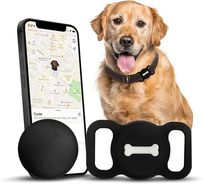 Dog Tracker, Pet Location Tracker with Collar Holder, Dog Tracking Device No Monthly Fee MFi Certificated, Works with Find My (iOS Only) - Black Case