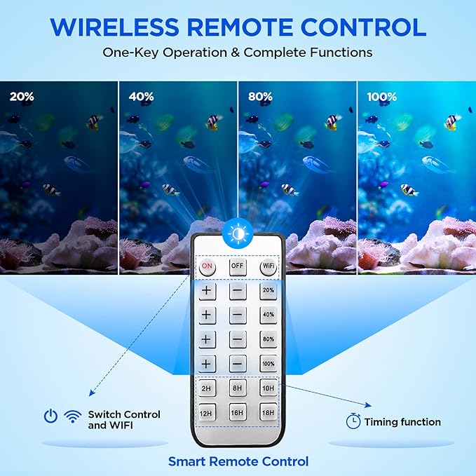 Full Spectrum Aquarium Light, Adjustable Saltwater Fish Tank Light for Reef, Coral, Nano Aquarium Tank Supports 4 Channels WiFi and Remote Controller (Reef s-120)
