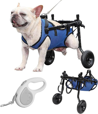 Dog Wheelchair for Back Legs with Pet Traction Rope, Small Wheelchair for Dogs with Disabled Hind Legs Walking Adjustable Dog Carts with Heavy Duty Wheels