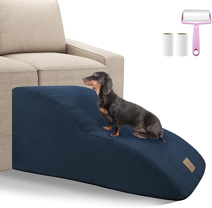 Mestuel 2-Tiers Extended Dog Stairs Steps for Couch Sofa, Dog Stairs for Small Dogs, Pet Stairs Ramp Ladder Friendly to Small Old Joint Injury Dogs Cats,Non-Slip & Washable,Blue