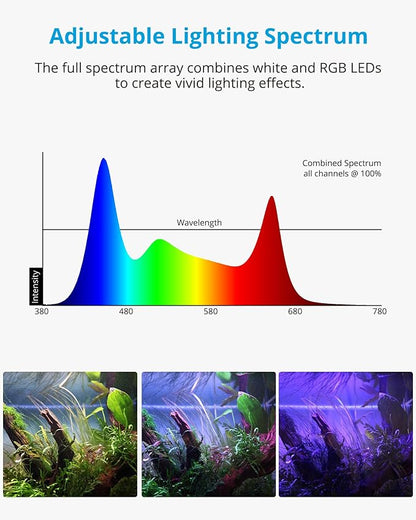 NICREW RGB+W 24/7 LED Aquarium Light with Controller, Full Spectrum Fish Tank Light for Planted Freshwater Tanks, Planted Aquarium Light with Extendable Brackets to 18-24 Inches, 17 Watts