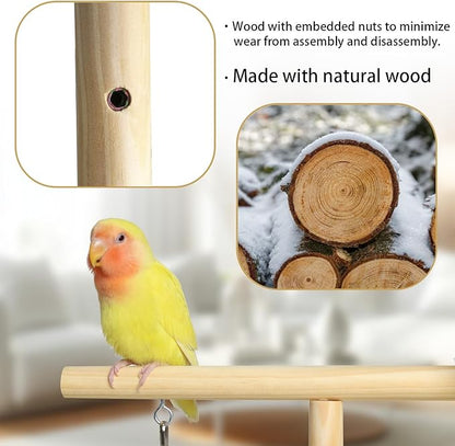 Bird Play Stand with Perch, Two Toys, Two Food Cups, Removable Tray - Suitable for Lovebirds, Cockatiels, Budgies, Parakeets