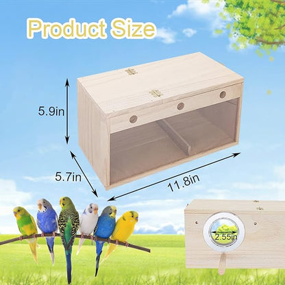 Tfwadmx Lovebird Nesting Box Transparent Bird Nest Box Wood Bird House for Cage Parakeet Breeding Boxes for Conures and Other Medium Sized Birds 11.8" x 5.7" x 5.9"