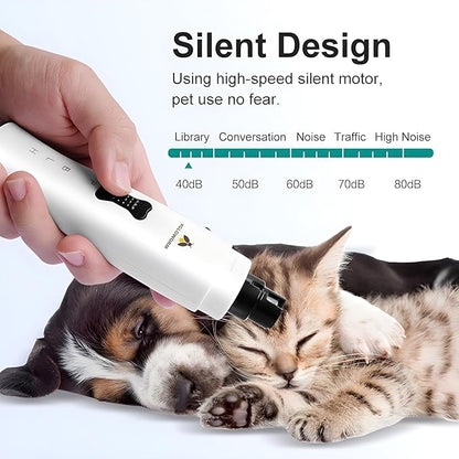 Dog Nail Grinder Quiet Nail Trimmer Electric Rechargeable pet Nail Grinder cat Nail Grinder with 5 led Shadow Free Light 2 Speed for Small Medium Large Dogs and Cats Last for 4 Hours