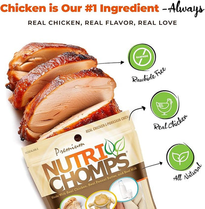 NutriChomps Dog Chews- 6-inch Braids,Easy to Digest, Rawhide-Free Dog Treats, Healthy, 4 Count, Real Chicken, Peanut Butter and Milk Flavors, Bundle of 3