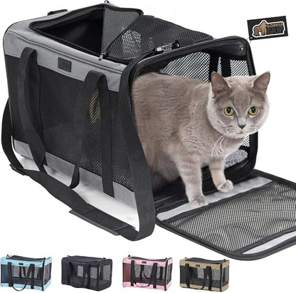 GORILLA GRIP Cat Carrier Travel Bag Up to 15 Lbs, Soft Collapsible Small Dog Carriers, Top and Side Entry Breathable Mesh, Grip Feet on Underside, Cozy Washable Waterproof Pad, Portable Kennel, Gray