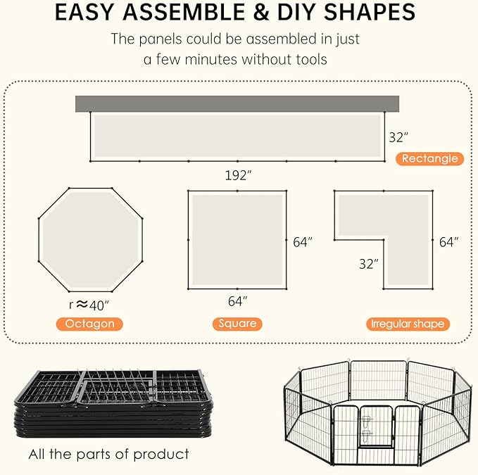 BestPet | Dog Playpen | 24 Inch, 8 Panels | Heavy Duty Metal Pet Exercise Pen | Indoor Outdoor Fence Panels | Rust-Resistant, Removable, Tool-Free Setup | Anti-Skid, Expandable Design