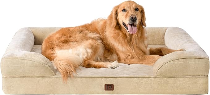 EHEYCIGA Orthopedic Dog Beds for Extra Large Dogs, Waterproof Memory Foam XL Dog Bed with Sides, Non-Slip Bottom and Egg-Crate Foam Big Dog Couch Bed with Washable Removable Cover, Greige