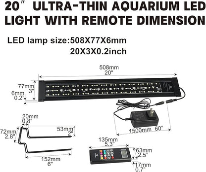 WaterRebirth Wireless Remote Full Spectrum Aquarium LED Light Strip - Ultra-Thin Design with Timer & RGB Modes for Fish Tank Plants (20-26INCH)