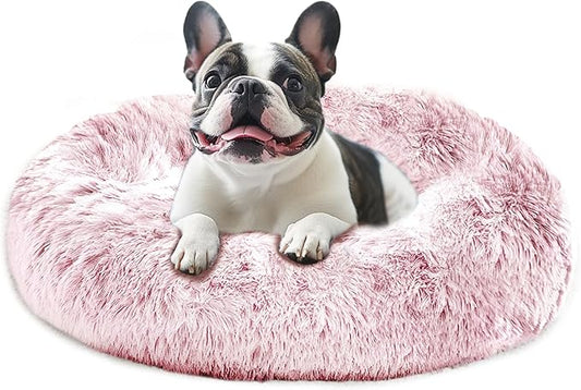 JOLLYVOGUE Donut Dog Bed for Medium Dogs, Anti-Anxiety Washable Round Bed, Calming Donut Dog Cat Bed for Puppy Bed, Fluffy Dog Beds for Large Dogs, Round Puppy Bed for Indoor Pet (31"/Smoke Pink