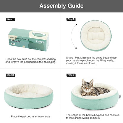 Love's cabin Round Donut Cat and Dog Cushion Bed, 20in Pet Bed for Cats or Small Dogs, Anti-Slip & Water-Resistant Bottom, Super Soft Durable Fabric Pet Beds, Washable Luxury Cat & Dog Bed Blue