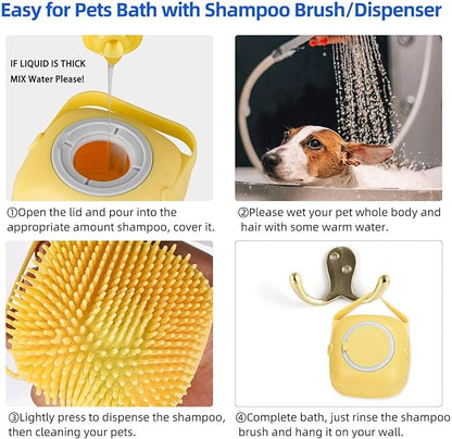 Dropshipping Soft Safe Silicone Pet Bathroom Massage Cleaning Grooming Tools Dog Cat Bath Brush with Shampoo Box (Yellow), Small