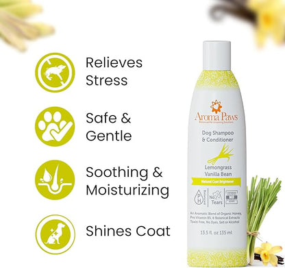 Dog Shampoo  Cleansing Wash, Conditioning, Moisturizing  Healthy Ingredients  Aromatic Grooming Puppy Shampoo  Tearless Cleaner, Lemongrass Vanilla Bean 13.5 oz