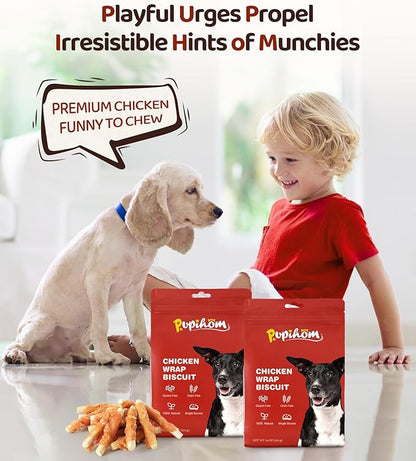 16OZ High Protein Chicken Biscuits Dog Treats, Chicken Wrapped Dog Biscuits Rawhide Free Soft Chewy Treats Training for Dogs