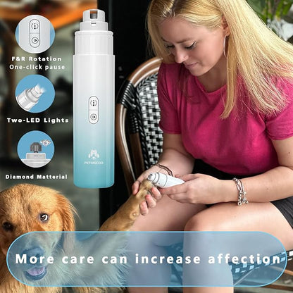 Dog Nail Grinder & Upgrade Professional with 3-Speed Adjustment Super-Quiet and Low-Vibration Pet Nail Trimmers with Forward and Reverse Functions - Safe Pause Button Wireless Type-C Chargingï¼_reenï¼