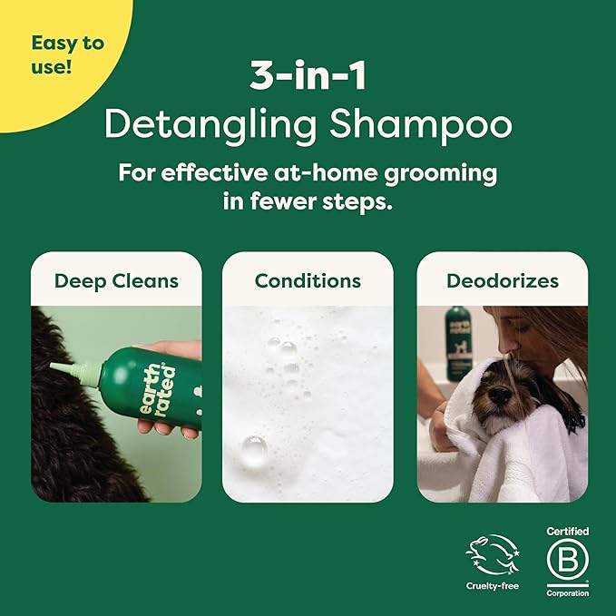 Earth Rated 3-in-1 Detangling Dog Shampoo and Conditioner, Deodorizing Oatmeal Shampoos for Dogs and Puppies, Great for Smelly Pets, White Tea and Basil Scent, 16 oz