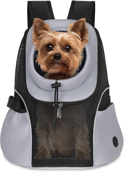 WOYYHO Pet Dog Carrier Backpack Small Dog Front Backpack Ventilated Mesh Dog Travel Back Pack with Safety Belt for Travel Hiking Cycling Outdoor Use (M (5-9 lbs), Grey)
