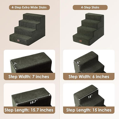 EHEYCIGA Dog Stairs for Bed 20”H, 4-Step Extra Wide Dog Steps for High Bed, Pet Steps for Small Dogs and Cats, Non-Slip Balanced Dog Indoor Ramp, Olive Green