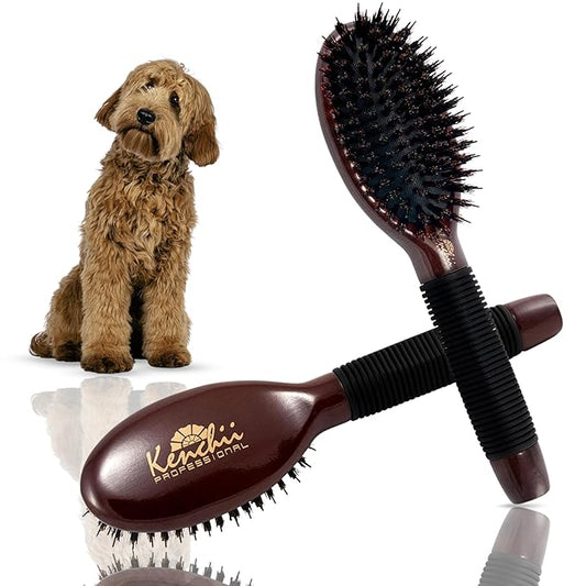 Kenchii Boar and Nylon Bristle Dog/Cat Grooming Brush with One-Piece Maple Body-Choose Size Large, Small (Small)