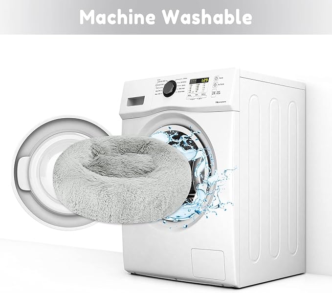 2021 Upgraded Western Home Round Dog Bed for Small Dogs, Calming Donut Cuddler Pet Bed,Fluffy Plush Faux Fur Cat Bed(24", Grey)