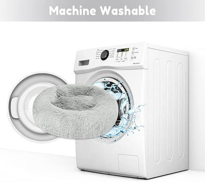 2021 Upgraded Western Home Round Dog Bed for Small Dogs, Calming Donut Cuddler Pet Bed,Fluffy Plush Faux Fur Cat Bed(24", Grey)