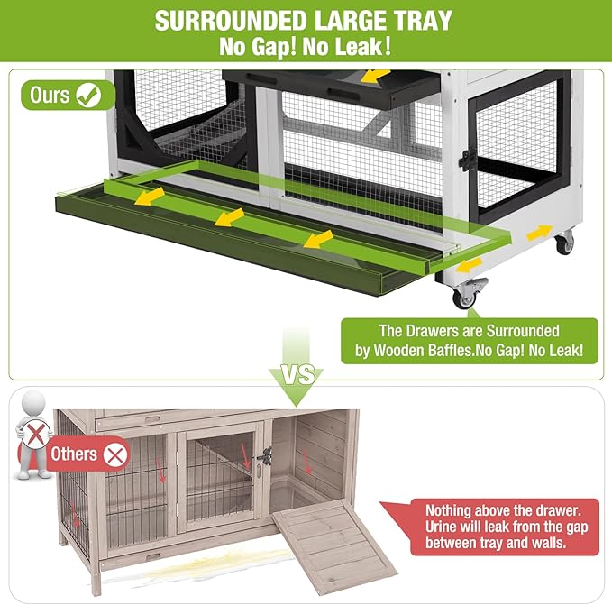 GUTINNEEN Rabbit Hutch Indoor Rabbit Cage with Wheels Outdoor Bunny House 2 Story Guinea Pig Cage with Leakproof Tarp Roof (White)