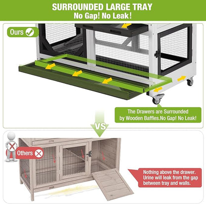 GUTINNEEN Rabbit Hutch Indoor Rabbit Cage with Wheels Outdoor Bunny House 2 Story Guinea Pig Cage with Leakproof Tarp Roof (White)