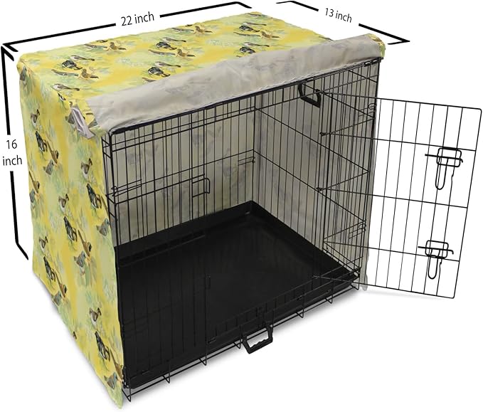 Ambesonne Bird Dog Crate Cover, Little Birds on Spring Branches in Watercolor Style Repetitive Pattern, Easy to Use Pet Kennel Cover for Small Dogs Puppies Kittens, 22 Inch, Yellow and Multicolor