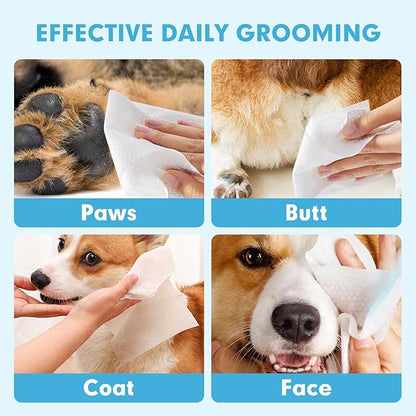 200 Cleaning & Deodorizing Guaranteed Dog Grooming Wipes - Hypoallergenic Pet Wipes for Allergies & Itching - Thick Puppy Wipes for Paws, Butt, Coat, Face & Body, Home & Travel Use, Unscented