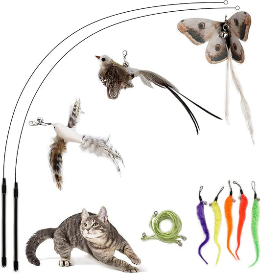 Update 2023 10 PCS Cat Feather Wand Toys With Bird & Butterfly for Indoor Cats and Kittens