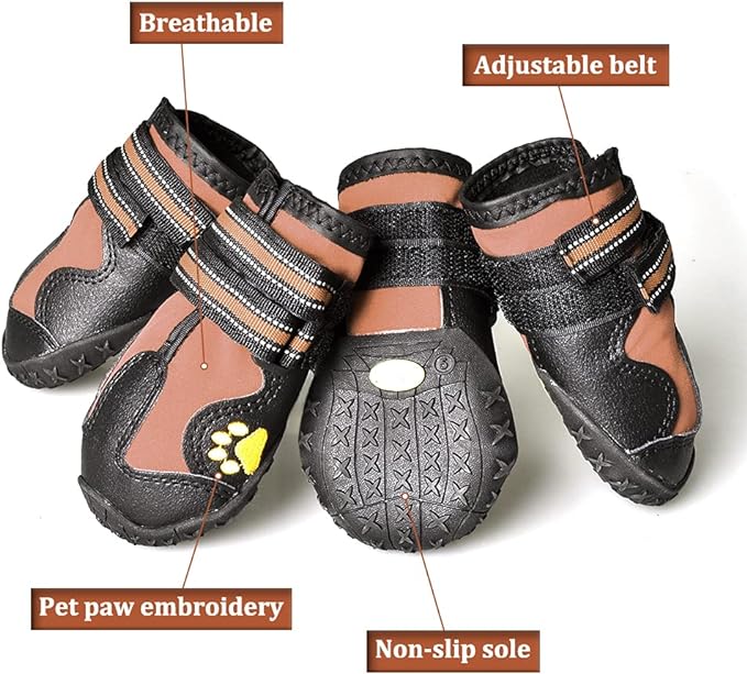 CovertSafe& Dog Boots for Dogs Non-Slip, Waterproof Dog Booties for Outdoor, Dog Shoes for Medium to Large Dogs 4Pcs with Rugged Sole Black-Brown