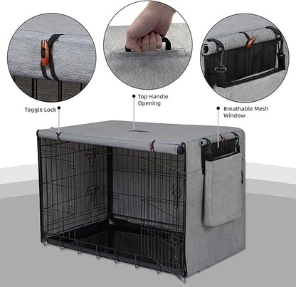 600D Dog Crate Cover, Waterproof Pet Kennel Cover with Storage Bag Fit for 36 Inch Wire Crate Dog Cage, 36 Inches, Gray