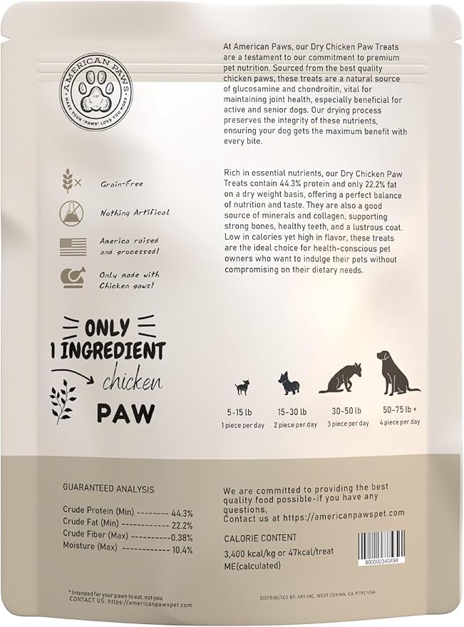 American Paws Dehydrated Chicken Feet Dog Treats, Only One Ingredient, No Additives, Made and Sourced in USA, (About 28-Pack), 1lb