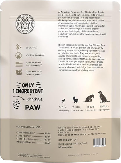 American Paws Dehydrated Chicken Feet Dog Treats, Only One Ingredient, No Additives, Made and Sourced in USA, (About 28-Pack), 1lb