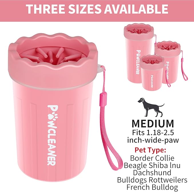 Dog Paw Cleaner for Dogs, (with 3Pcs Absorbent Towels & Adjustable Dog Bath Brush) Dog Paw Washer,Buddy Muddy Pet Foot Cleaner (Pink, Medium)