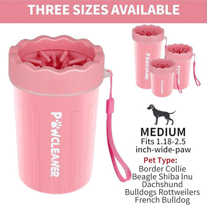 Dog Paw Cleaner for Dogs, (with 3Pcs Absorbent Towels & Adjustable Dog Bath Brush) Dog Paw Washer,Buddy Muddy Pet Foot Cleaner (Pink, Medium)