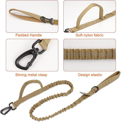 KCUCOP Tactical Dog Collar, Heavy Duty Dog Collar with Handle and Metal Buckle, Military Thick Dog Collars for Medium and Large Dogs(Brown-Reflective Set-M, 1 Patch)