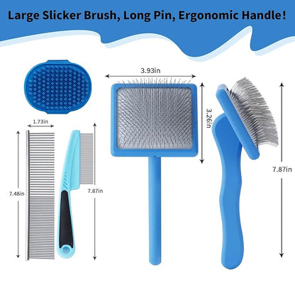 Dog Slicker Brush for Long Haired Dogs Doodle Brush for Dogs Large Dog Slicker Brush for Goldendoodles with Ergonomic Solid Wooden Handle Long Pin Grooming Brush for Dogs (Blue)