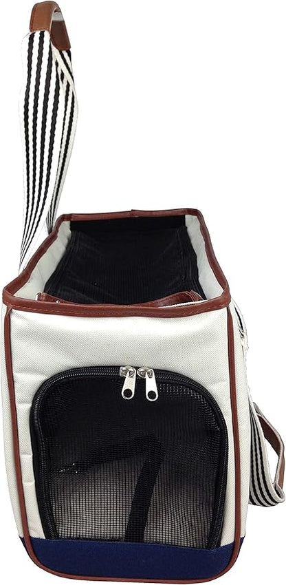 Pet Life Yacht Polo Fashion Pet Carrier Purse - Dog Carrier with Built-in Leash Securer and Above-top Dual-Zipper