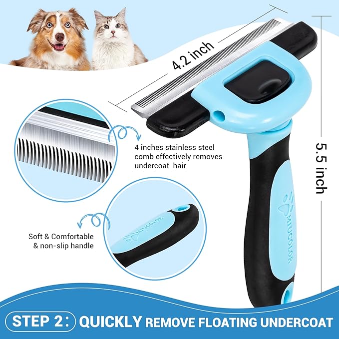 MIU COLOR Dog Brush Kit 2PCS, Deshedding Dog Brush & 2 Sided Undercoat Rake for Dogs & Cats, Long Medium Hair Deshedding Tool, Effective Dog Brush Set Removing Knots, Mats, Tangles, Extra Wide